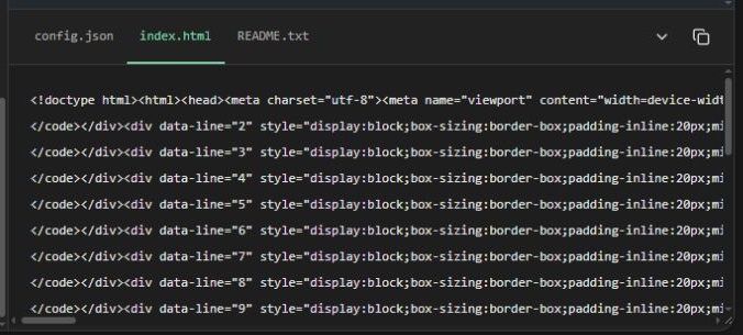 Generated index.html in the output file panel