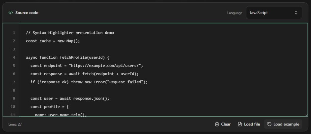 Load source code, files and language examples