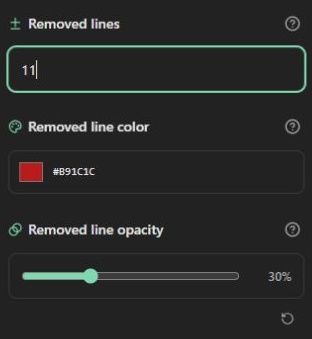 Removed-line range with separate red background and opacity controls