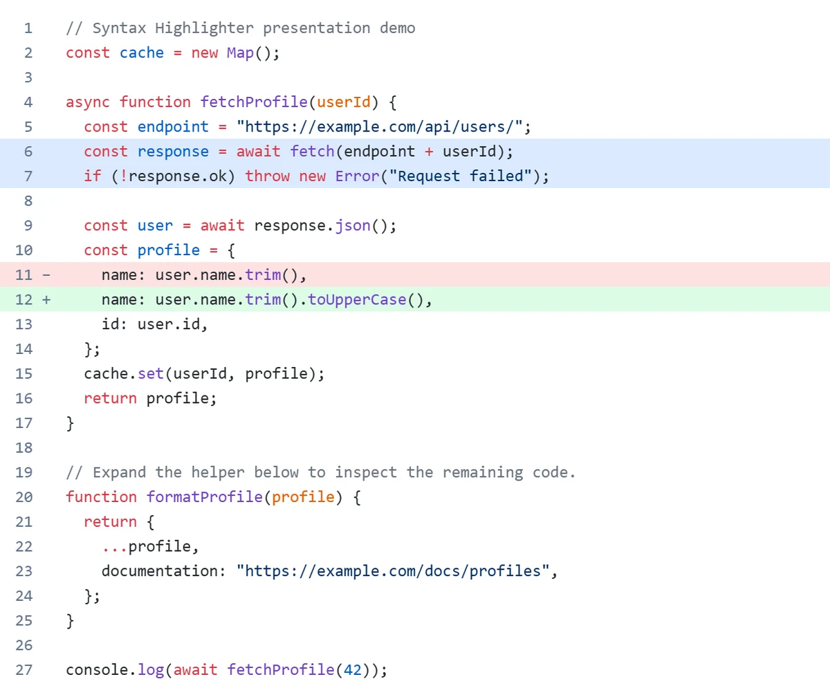 Code-block PNG with blue emphasis and green/red change markers